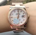 Copy Rolex Oyster Perpetual Datejust 36 Watch - Rose Gold Diamond Bezel White Dial Watch